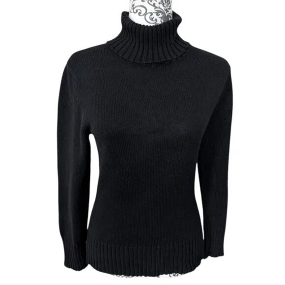Club Monaco Sweater Turtleneck Black Solid Cotton Chunky Women's size Small - Picture 2 of 5